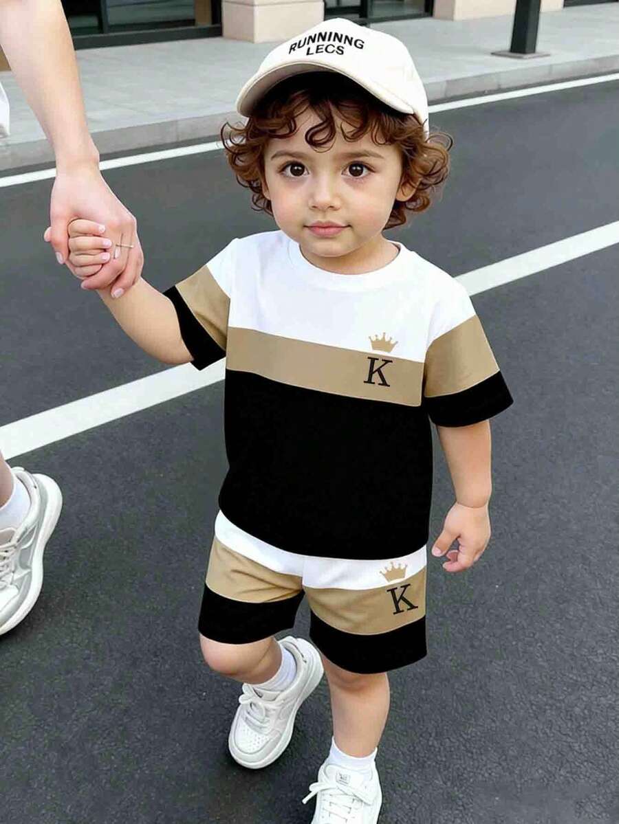 Toddler Boys' Creative Crown Letter Print T-Shirt and Shorts 2-Piece Set