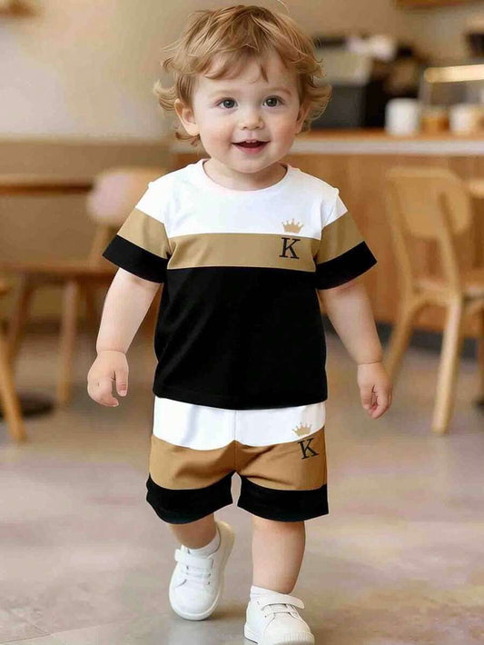 Toddler Boys' Creative Crown Letter Print T-Shirt and Shorts 2-Piece Set