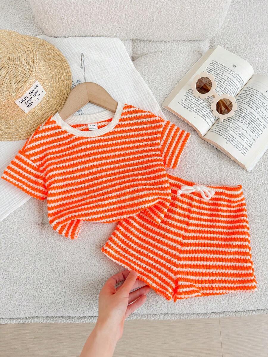 Rainbow Top And Elastic Waist Shorts Set For Toddler Girls Casual Wear