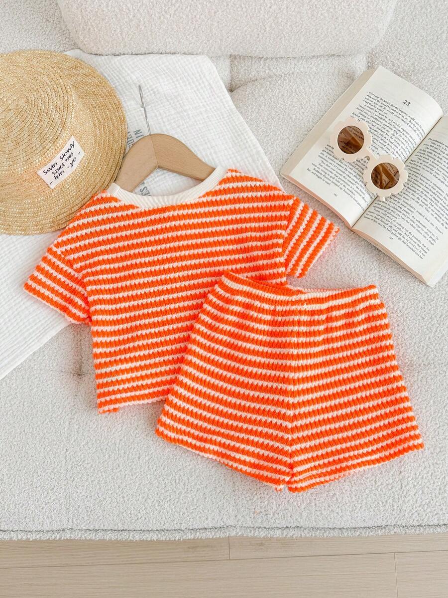 Rainbow Top And Elastic Waist Shorts Set For Toddler Girls Casual Wear