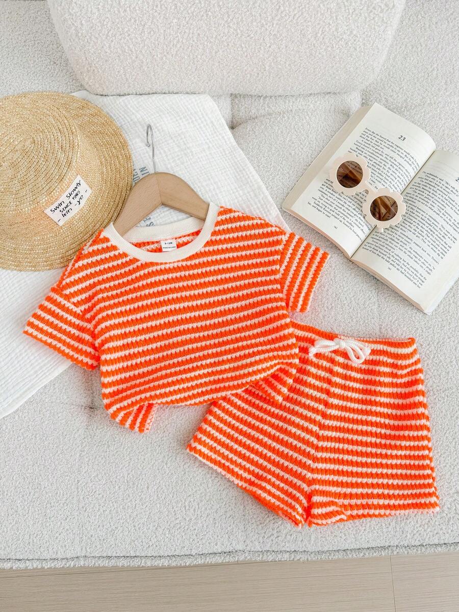 Rainbow Top And Elastic Waist Shorts Set For Toddler Girls Casual Wear
