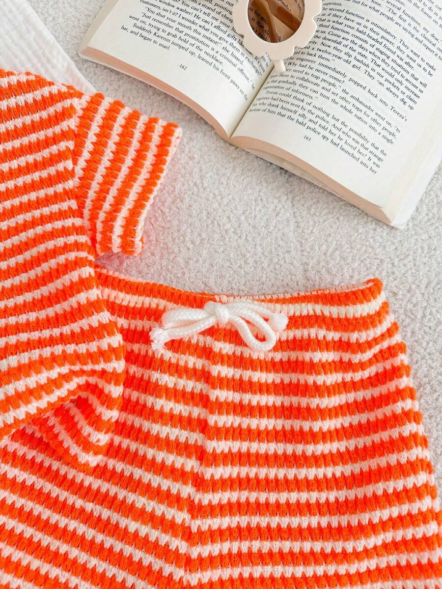 Rainbow Top And Elastic Waist Shorts Set For Toddler Girls Casual Wear