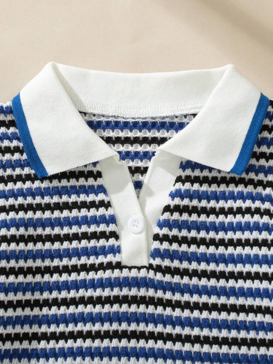 Playful Pals Baby Boy Khaki OOTD: Textured V-Neck and Striped Outfit