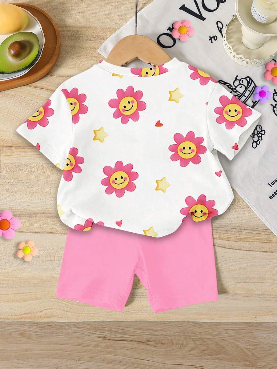 Vacation Ready Floral Print Set For Baby Girls With Tee And Shorts