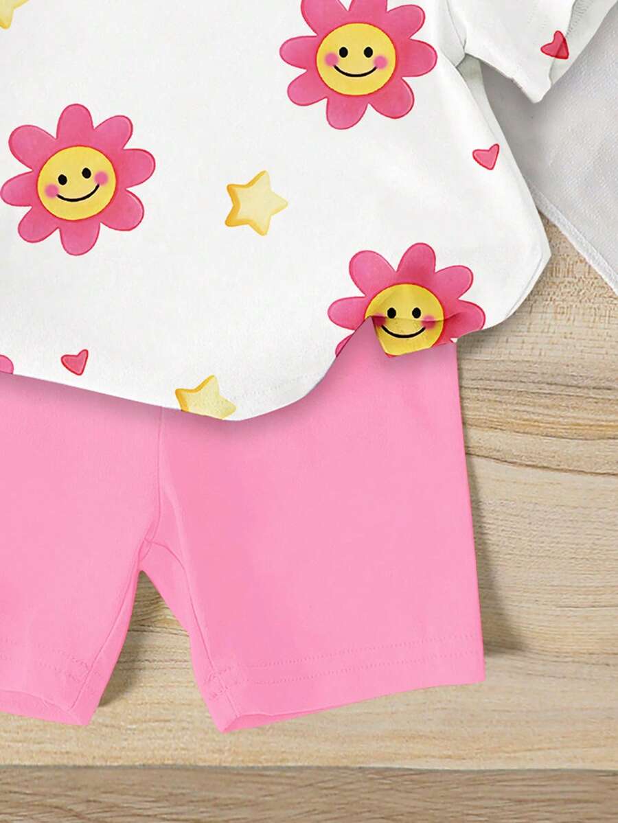 Vacation Ready Floral Print Set For Baby Girls With Tee And Shorts