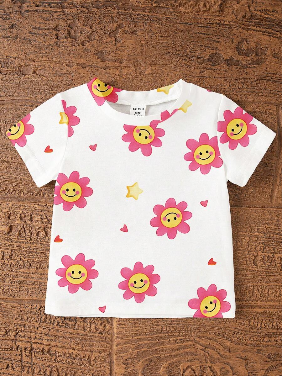 Vacation Ready Floral Print Set For Baby Girls With Tee And Shorts