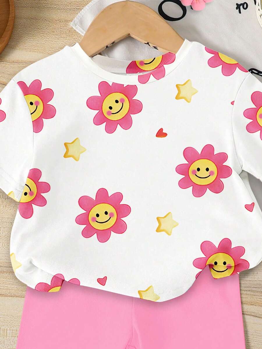 Vacation Ready Floral Print Set For Baby Girls With Tee And Shorts