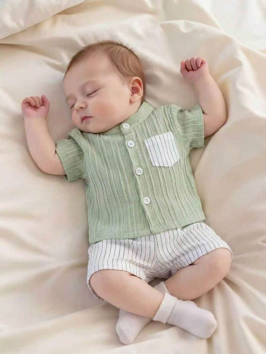 2PCS Baby Boy Gentleman Style Shirt and Shorts Set for Stylish Summer Daily Wear