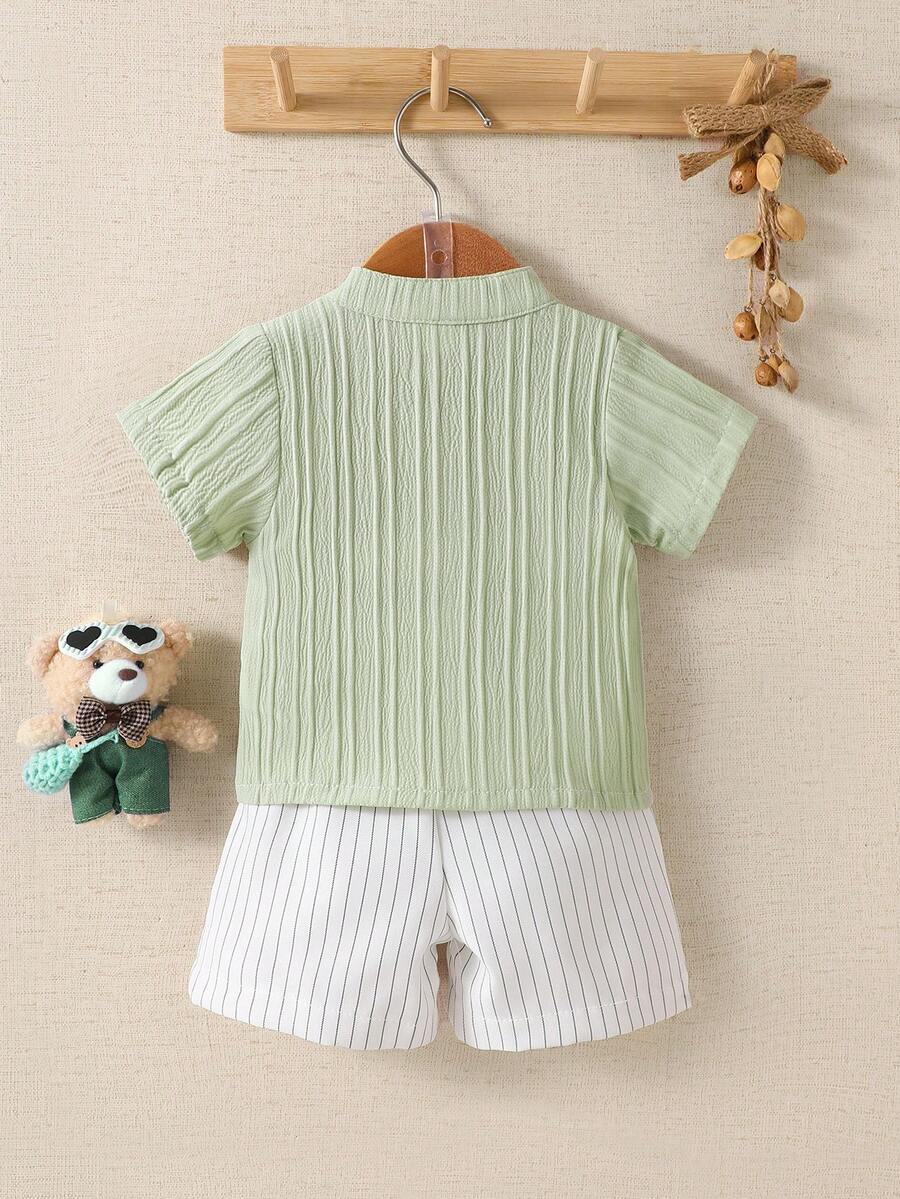 2PCS Baby Boy Gentleman Style Shirt and Shorts Set for Stylish Summer Daily Wear