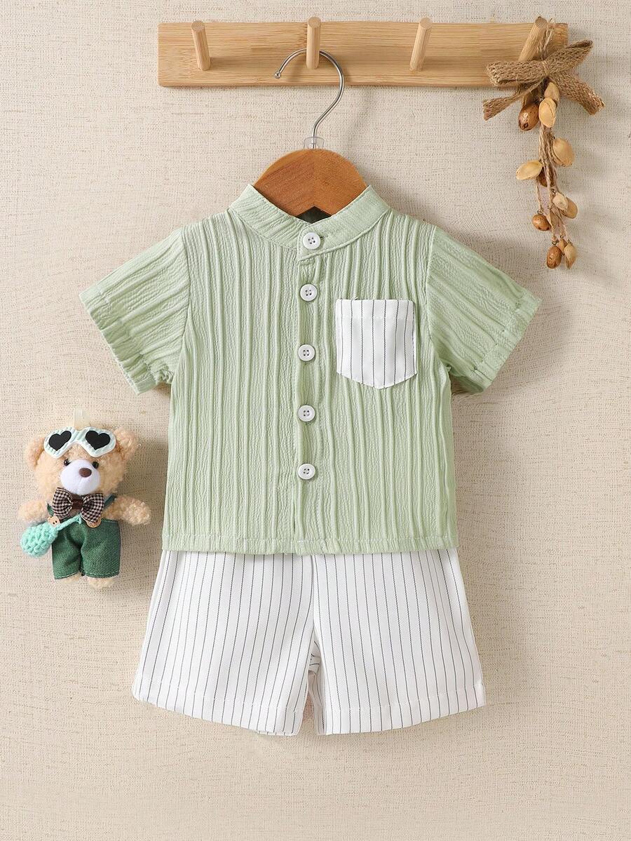 2PCS Baby Boy Gentleman Style Shirt and Shorts Set for Stylish Summer Daily Wear