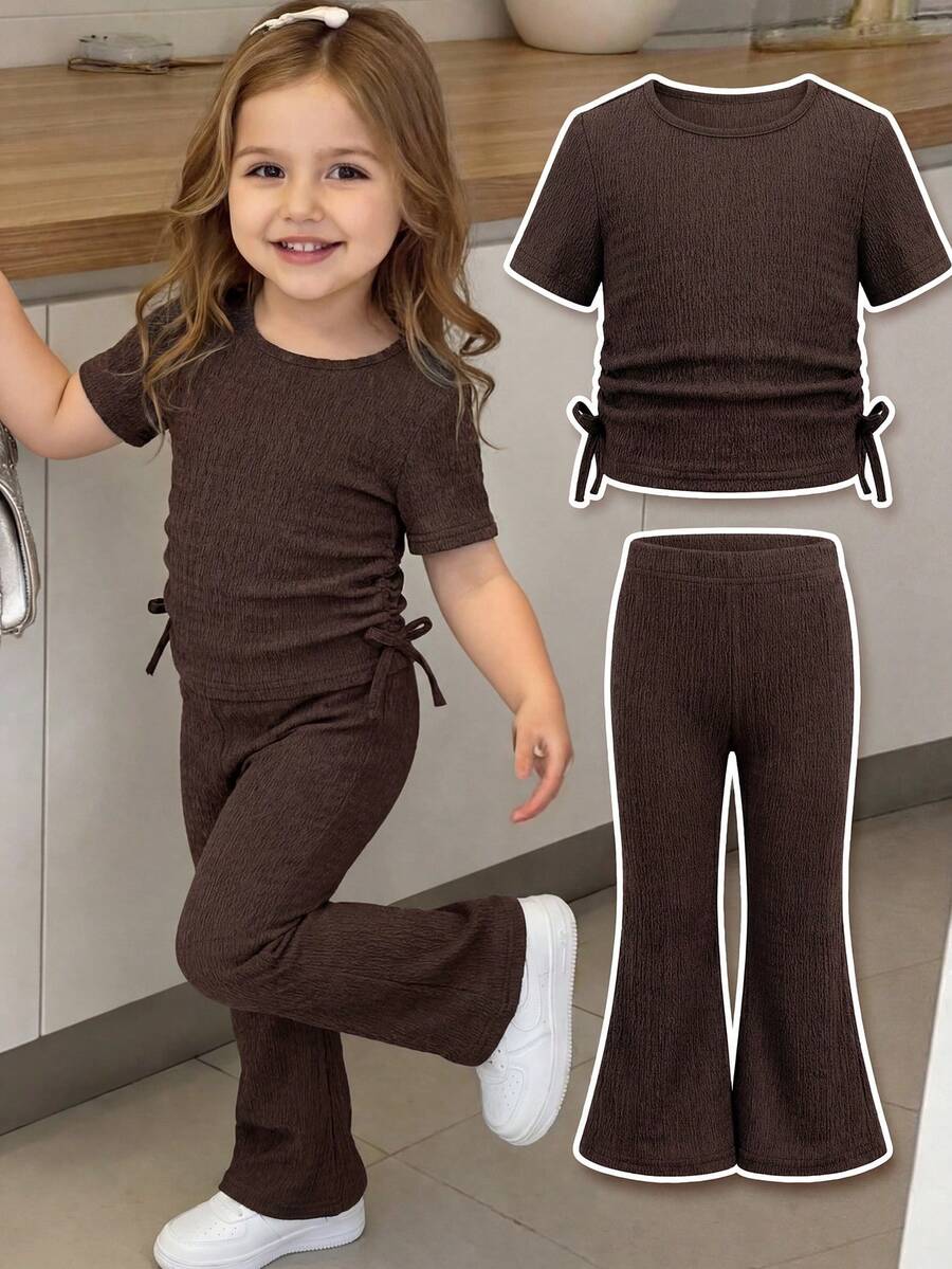 Spring Summer Flare Pants Outfit For Little Girls With Bow Print Design