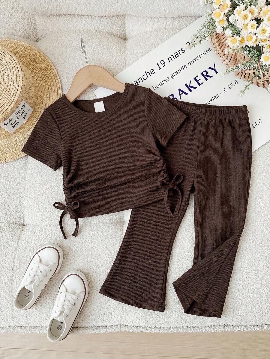 Spring Summer Flare Pants Outfit For Little Girls With Bow Print Design