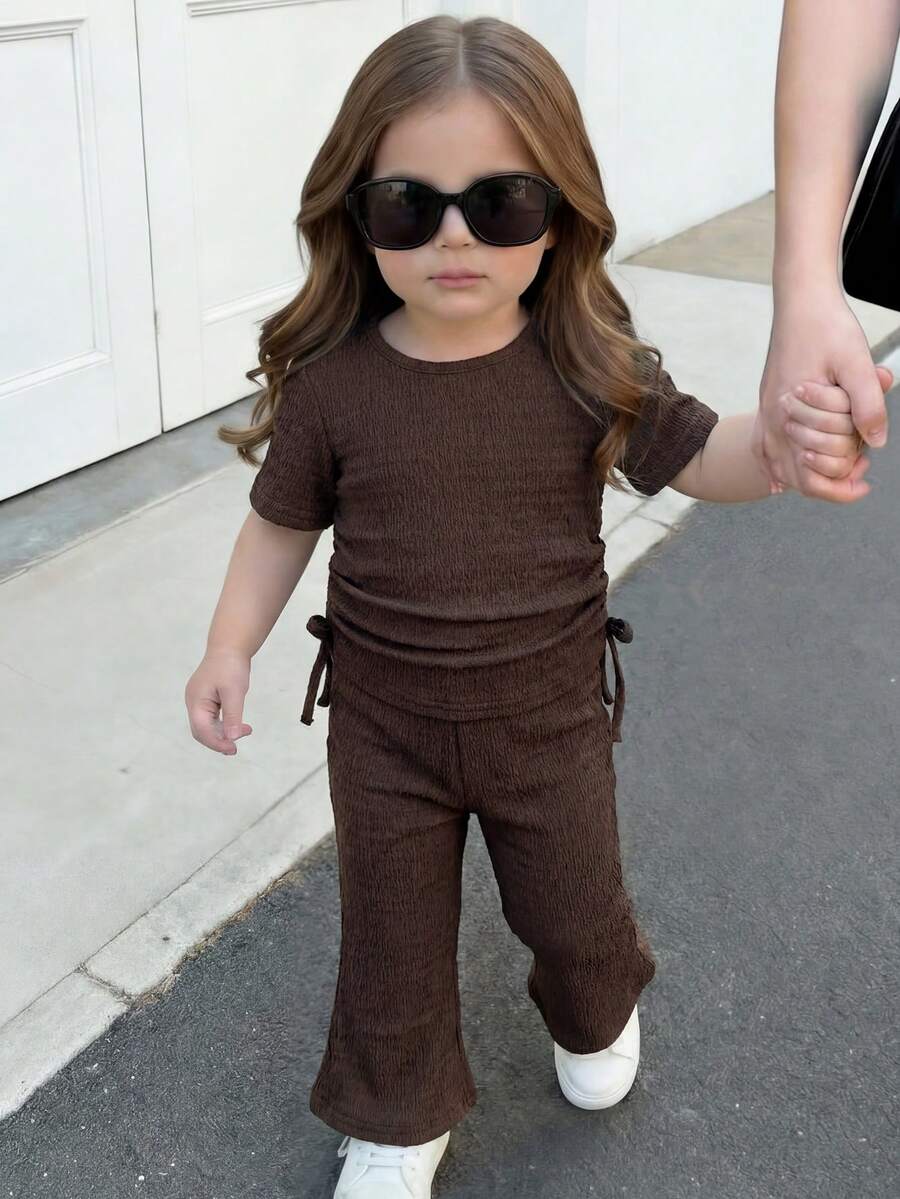 Spring Summer Flare Pants Outfit For Little Girls With Bow Print Design
