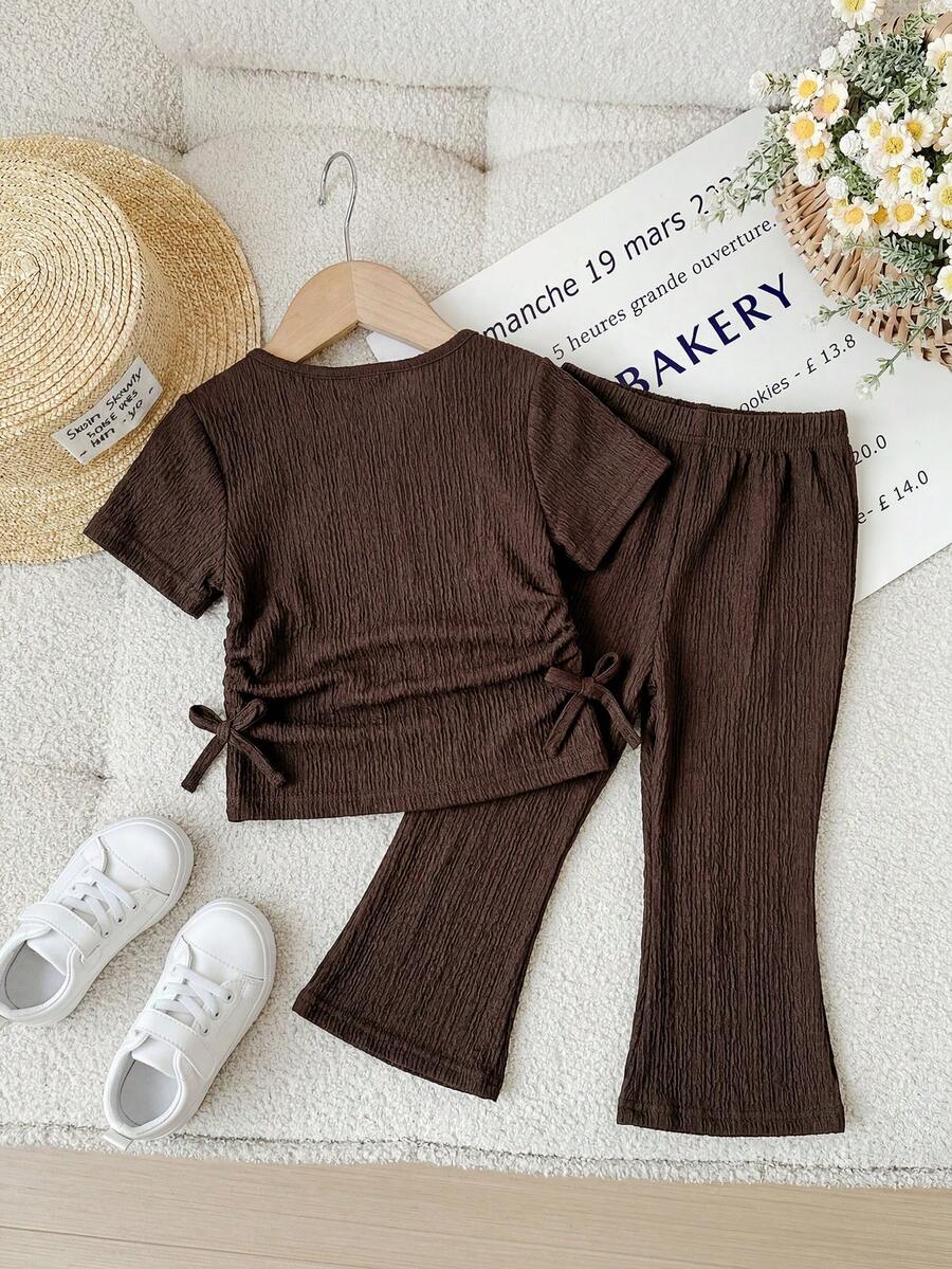 Spring Summer Flare Pants Outfit For Little Girls With Bow Print Design