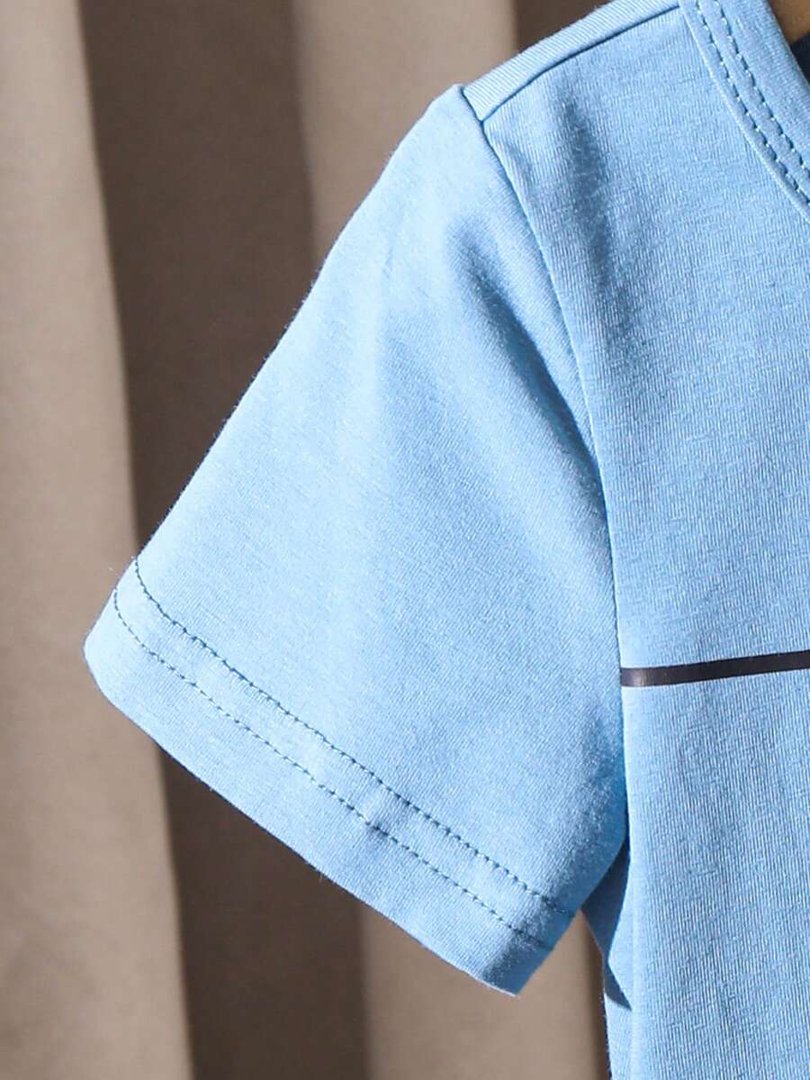 Baby Boy Letter Print T Shirt and Large Pocket Pants 2 Piece Casual Outfit Set for Spring Summer Autumn