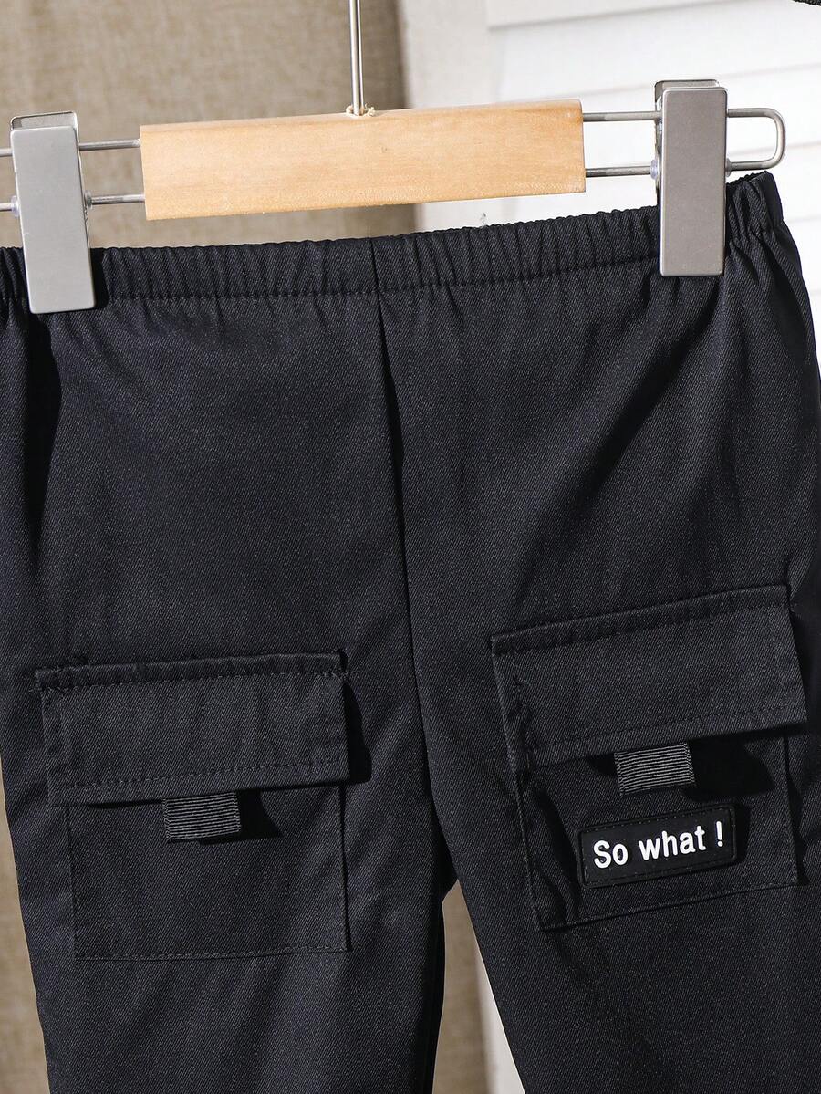 Baby Boy Letter Print T Shirt and Large Pocket Pants 2 Piece Casual Outfit Set for Spring Summer Autumn
