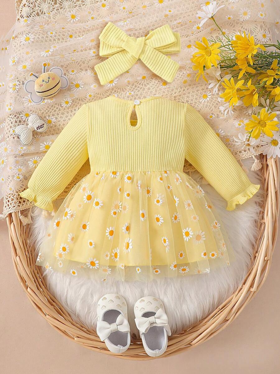 Baby Embroidered Mesh Dress and Headband Set for Elegant Outdoor Photoshoots and Special Occasions