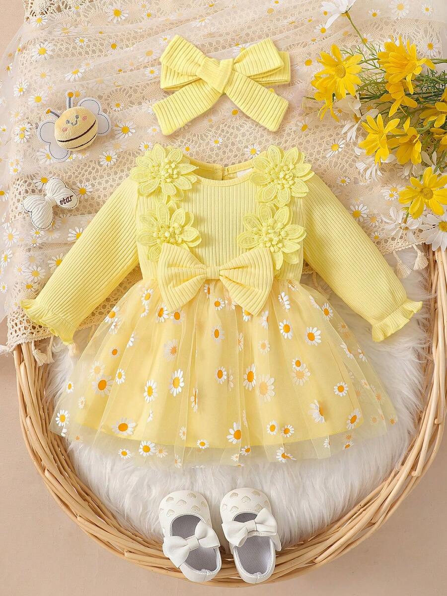 Baby Embroidered Mesh Dress and Headband Set for Elegant Outdoor Photoshoots and Special Occasions