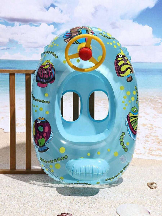 Kids Cartoon Fish Inflatable Swim Float with Steering Wheel Pool Seat for Toddlers 1-6 Years