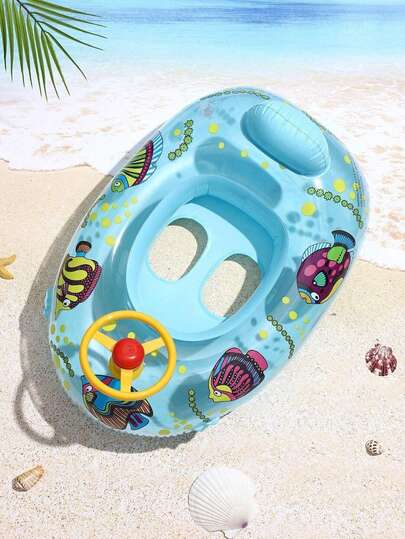 Kids Cartoon Fish Inflatable Swim Float with Steering Wheel Pool Seat for Toddlers 1-6 Years