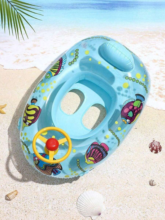 Kids Cartoon Fish Inflatable Swim Float with Steering Wheel Pool Seat for Toddlers 1-6 Years