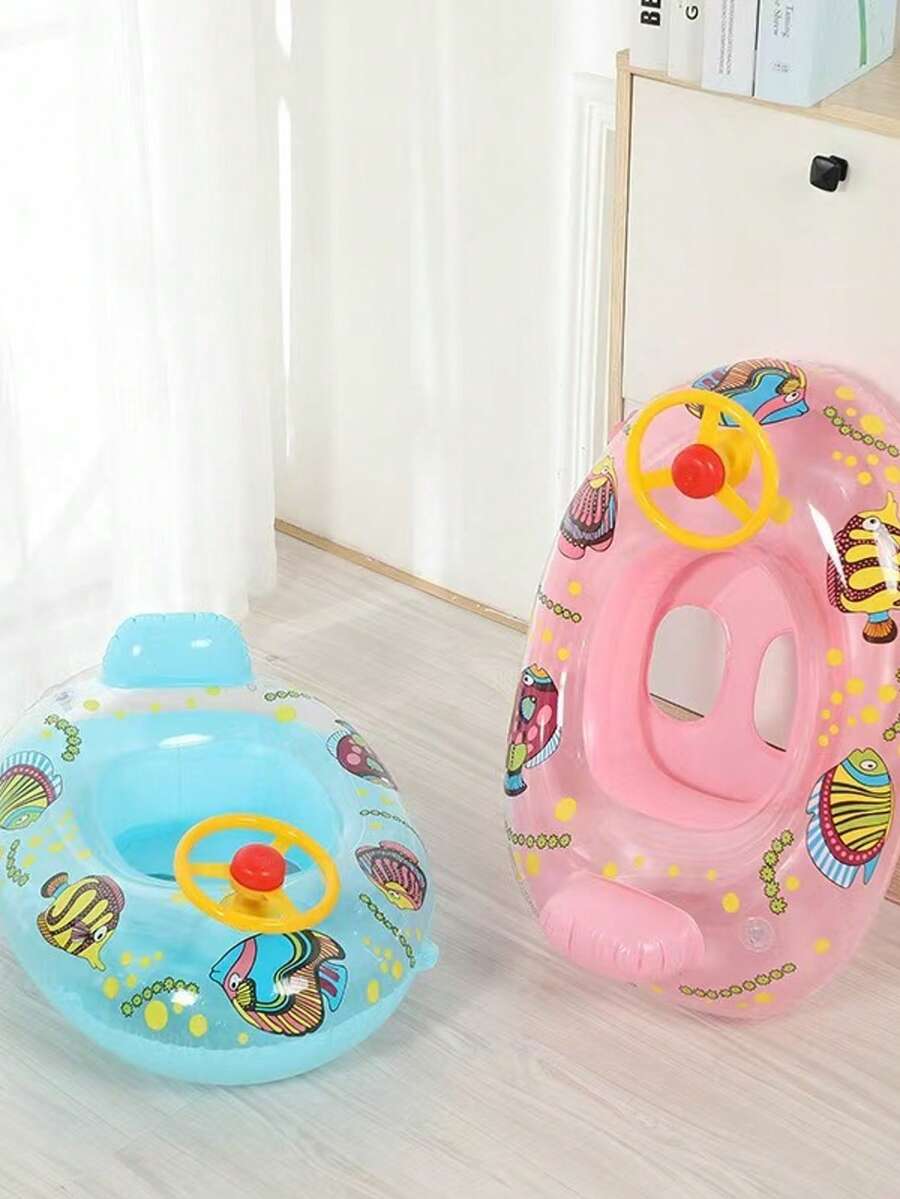 Kids Cartoon Fish Inflatable Swim Float with Steering Wheel Pool Seat for Toddlers 1-6 Years