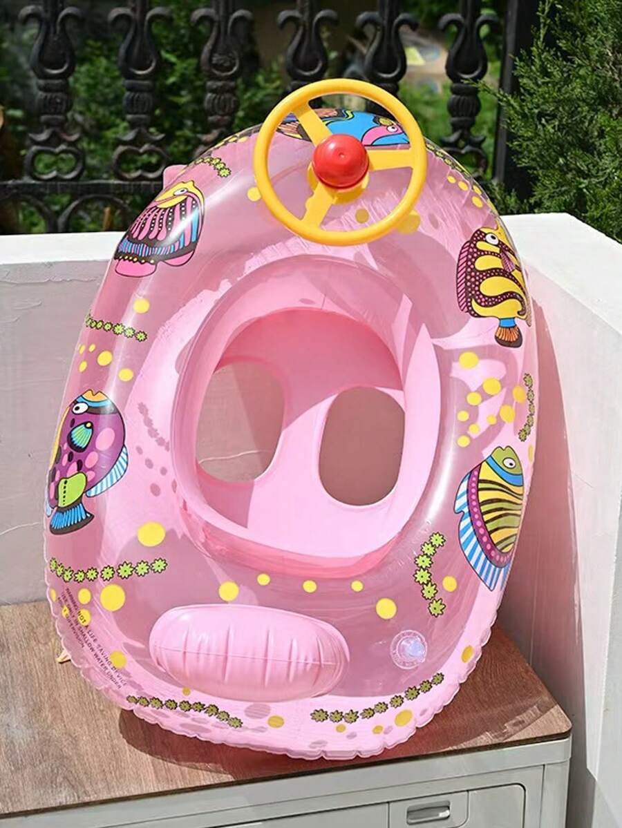 Kids Cartoon Fish Inflatable Swim Float with Steering Wheel Pool Seat for Toddlers 1-6 Years