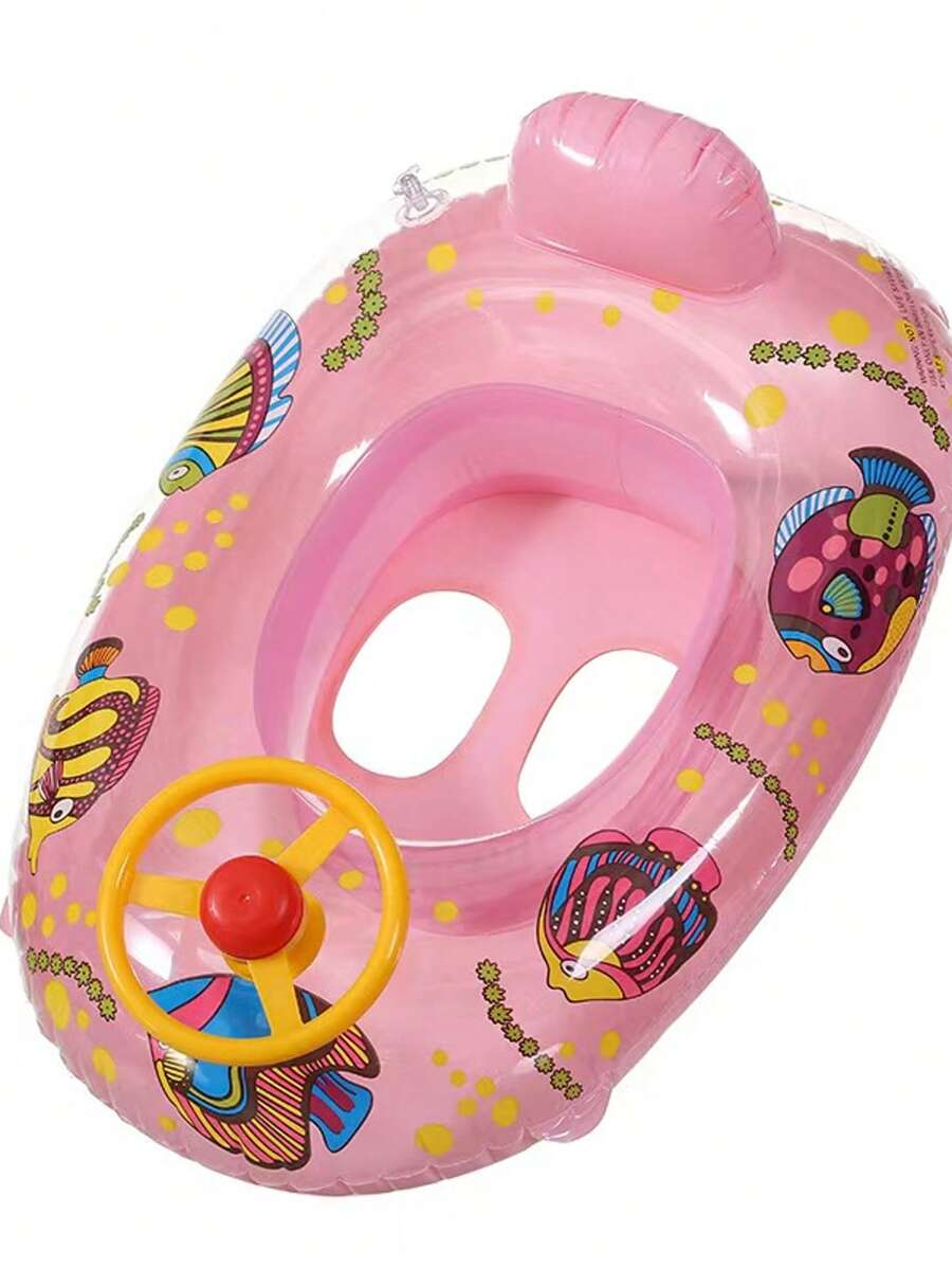 Kids Cartoon Fish Inflatable Swim Float with Steering Wheel Pool Seat for Toddlers 1-6 Years