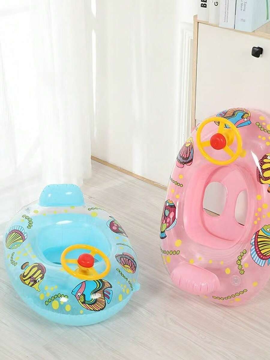 Kids Cartoon Fish Inflatable Swim Float with Steering Wheel Pool Seat for Toddlers 1-6 Years