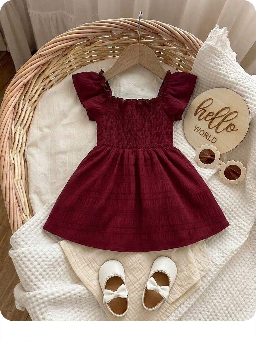 Baby Girl Butterfly Sleeve Square Neck Dress Cute Summer Casual Outfit