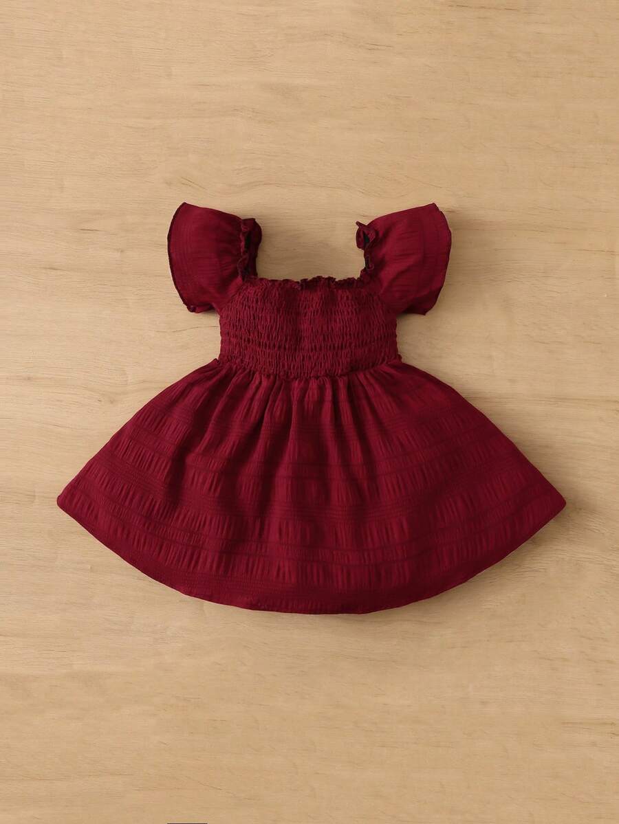 Baby Girl Butterfly Sleeve Square Neck Dress Cute Summer Casual Outfit