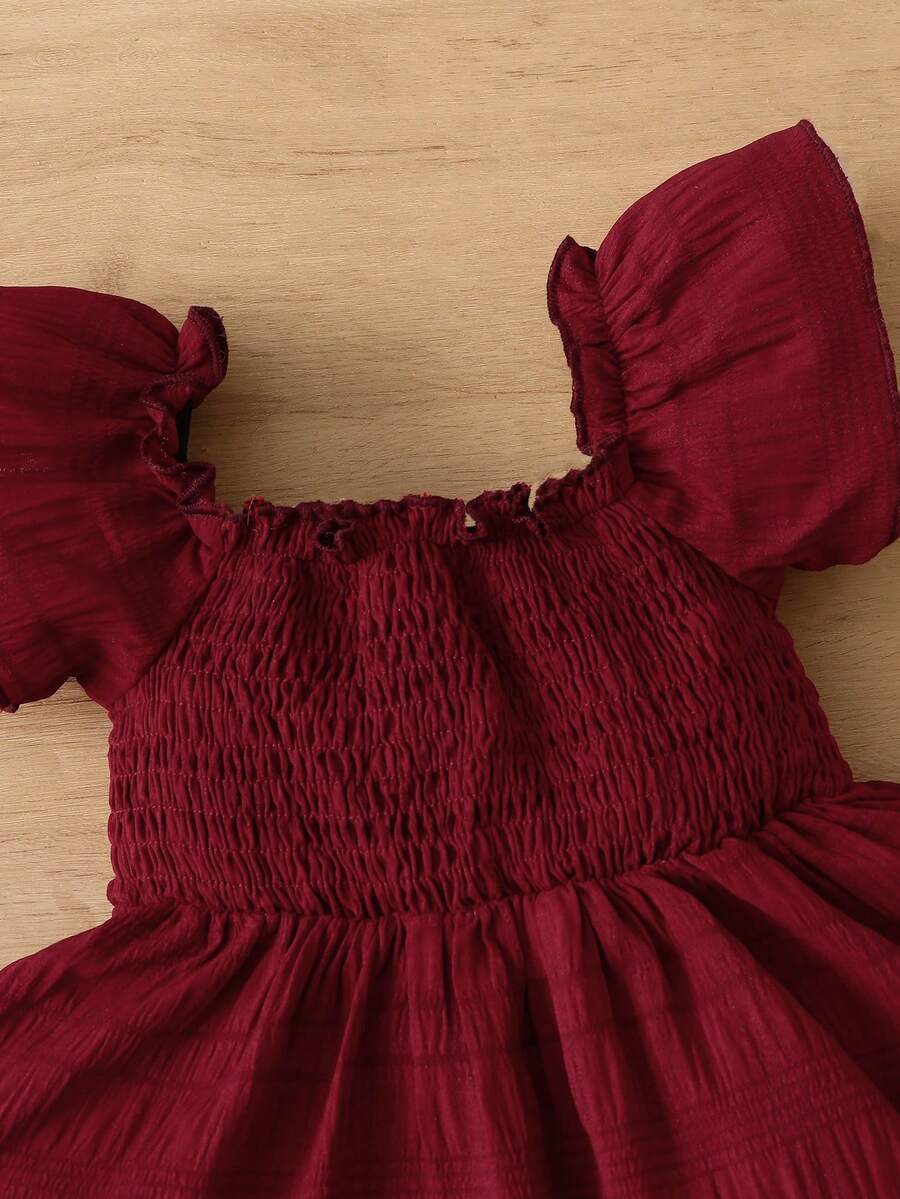Baby Girl Butterfly Sleeve Square Neck Dress Cute Summer Casual Outfit