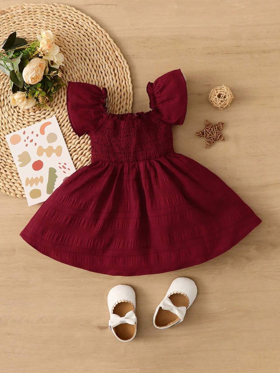 Baby Girl Butterfly Sleeve Square Neck Dress Cute Summer Casual Outfit