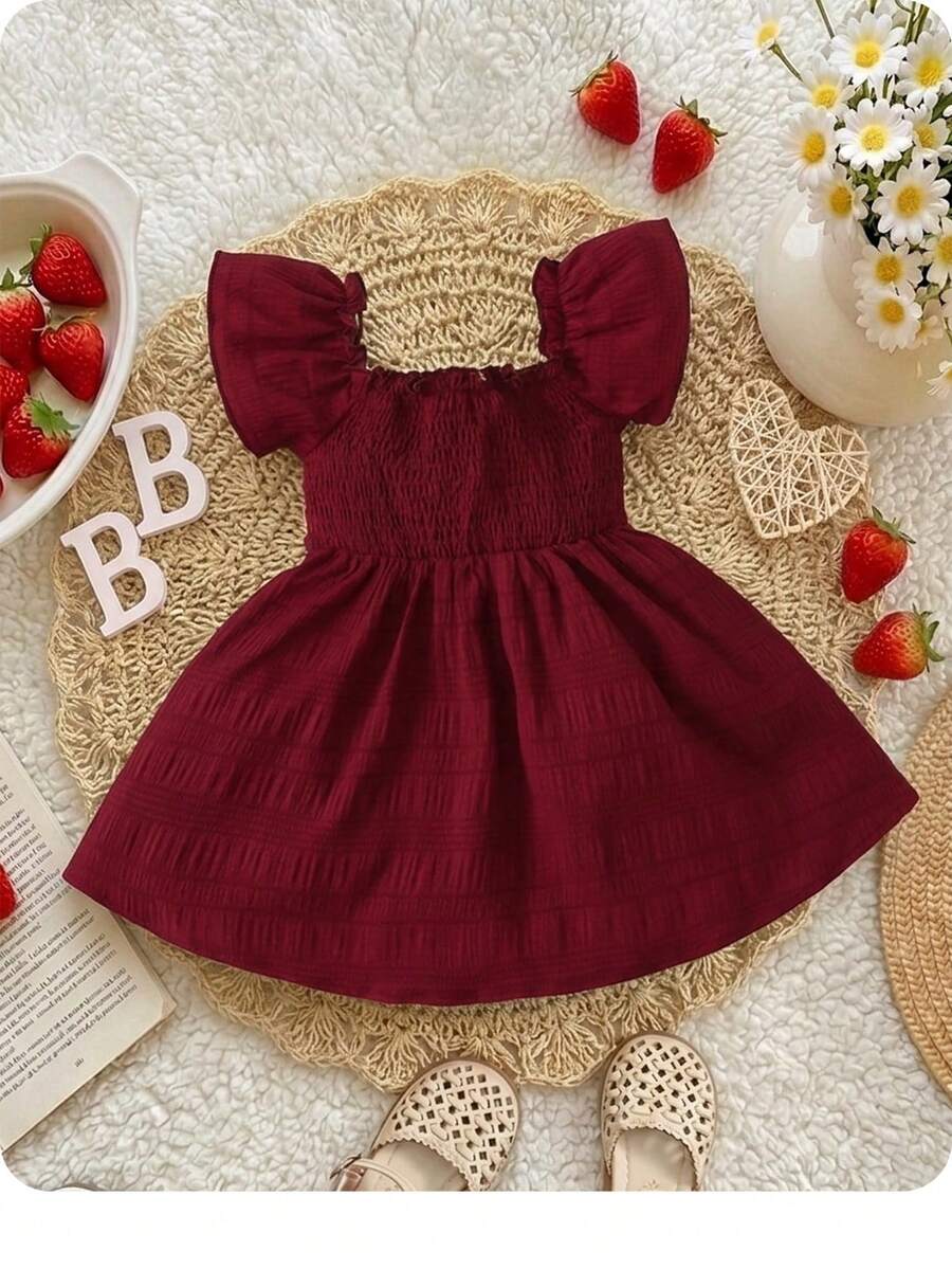 Baby Girl Butterfly Sleeve Square Neck Dress Cute Summer Casual Outfit