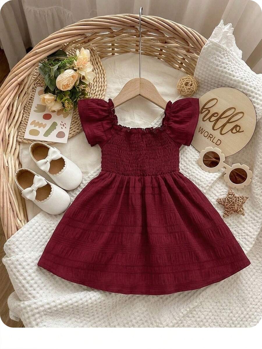 Baby Girl Butterfly Sleeve Square Neck Dress Cute Summer Casual Outfit