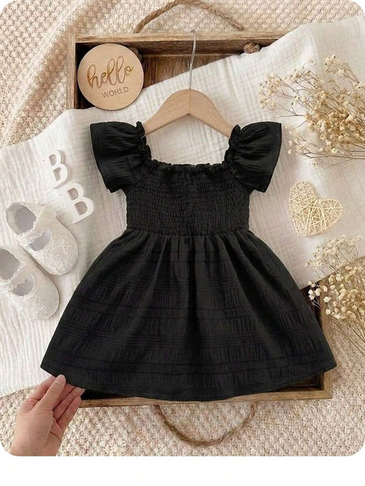 Baby Girl Butterfly Sleeve Square Neck Dress Cute Summer Casual Outfit