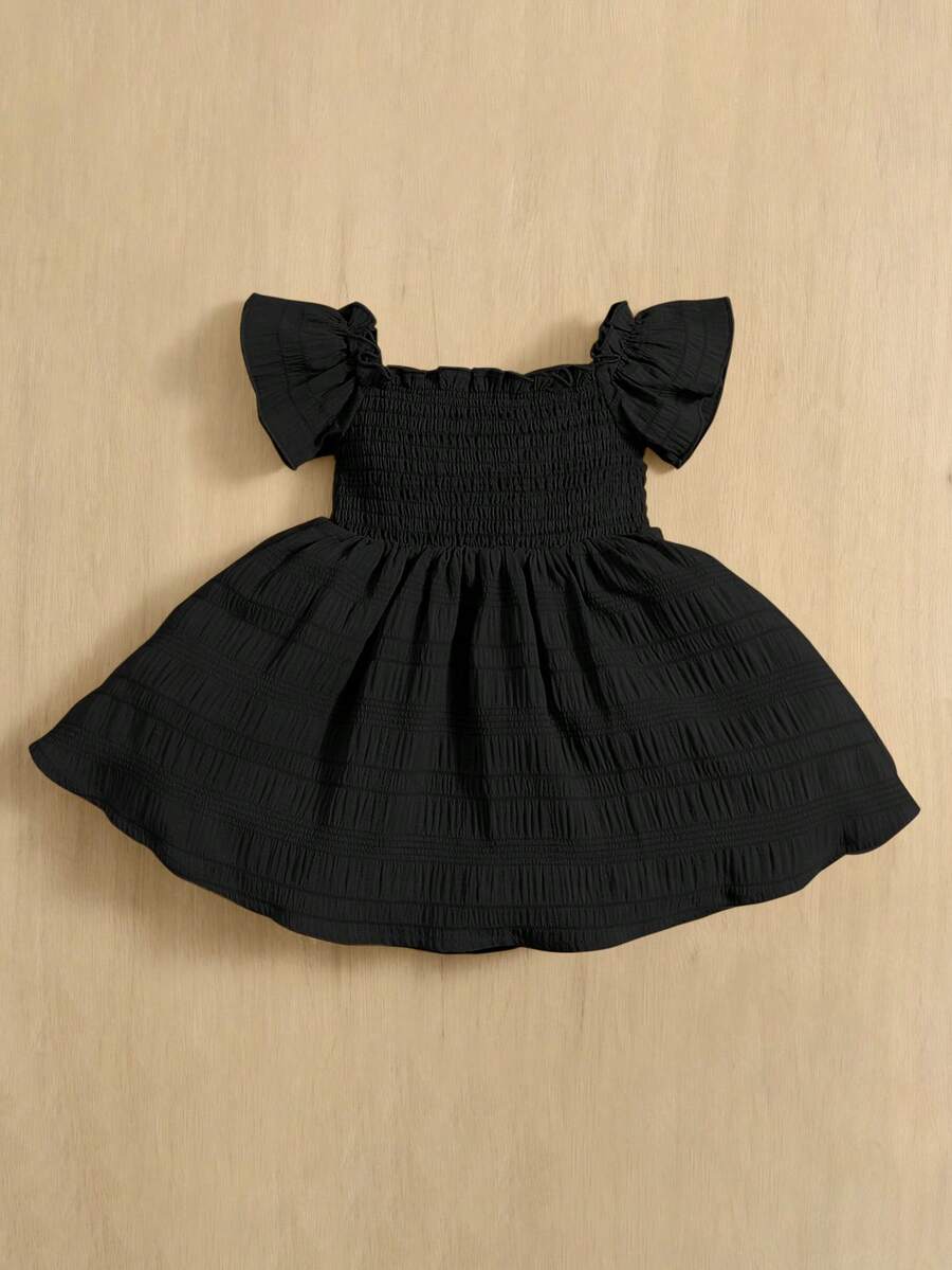 Baby Girl Butterfly Sleeve Square Neck Dress Cute Summer Casual Outfit