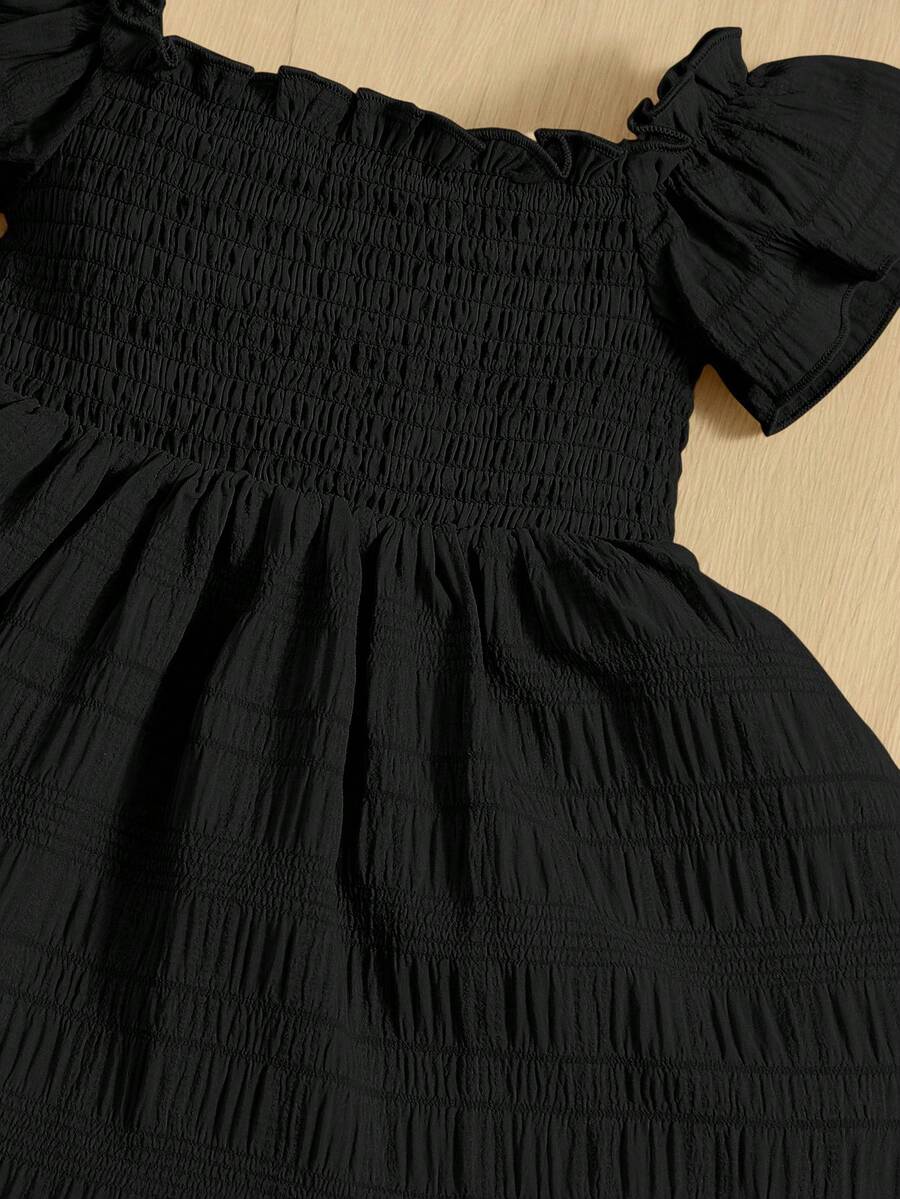 Baby Girl Butterfly Sleeve Square Neck Dress Cute Summer Casual Outfit