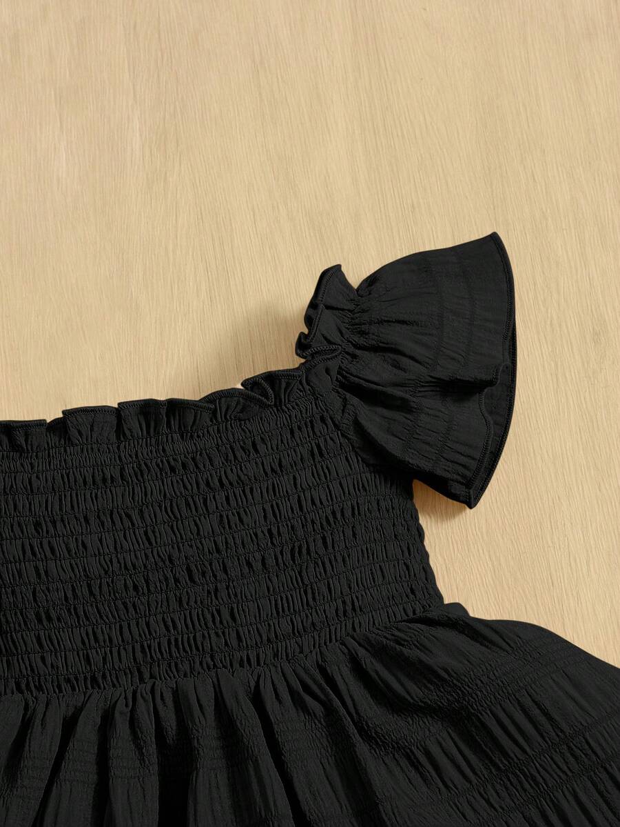 Baby Girl Butterfly Sleeve Square Neck Dress Cute Summer Casual Outfit