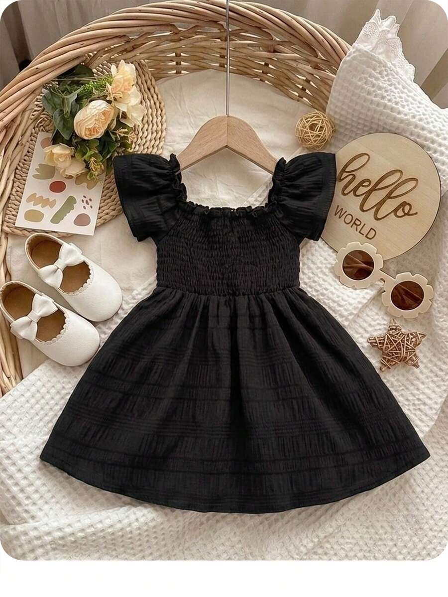 Baby Girl Butterfly Sleeve Square Neck Dress Cute Summer Casual Outfit