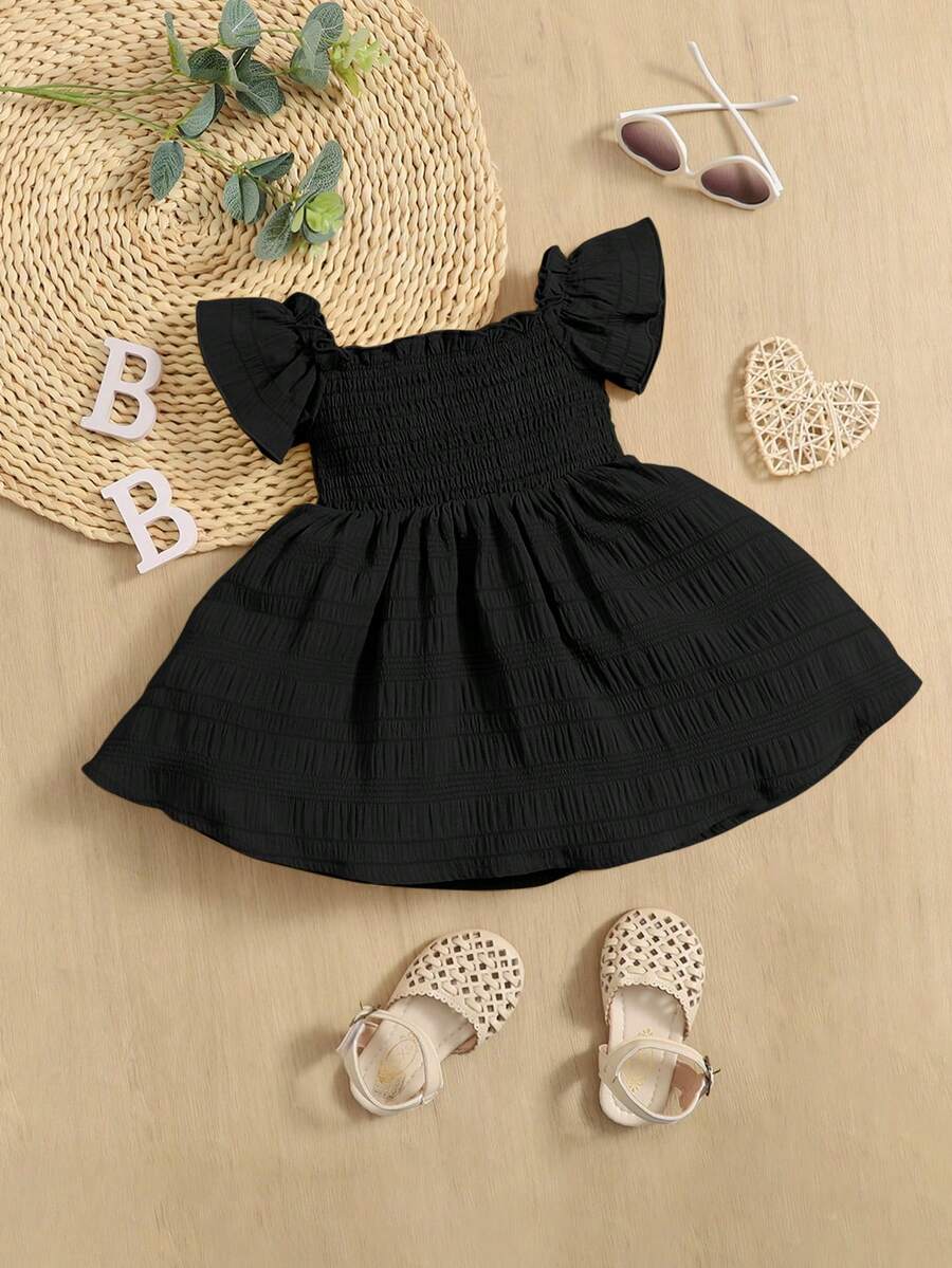 Baby Girl Butterfly Sleeve Square Neck Dress Cute Summer Casual Outfit