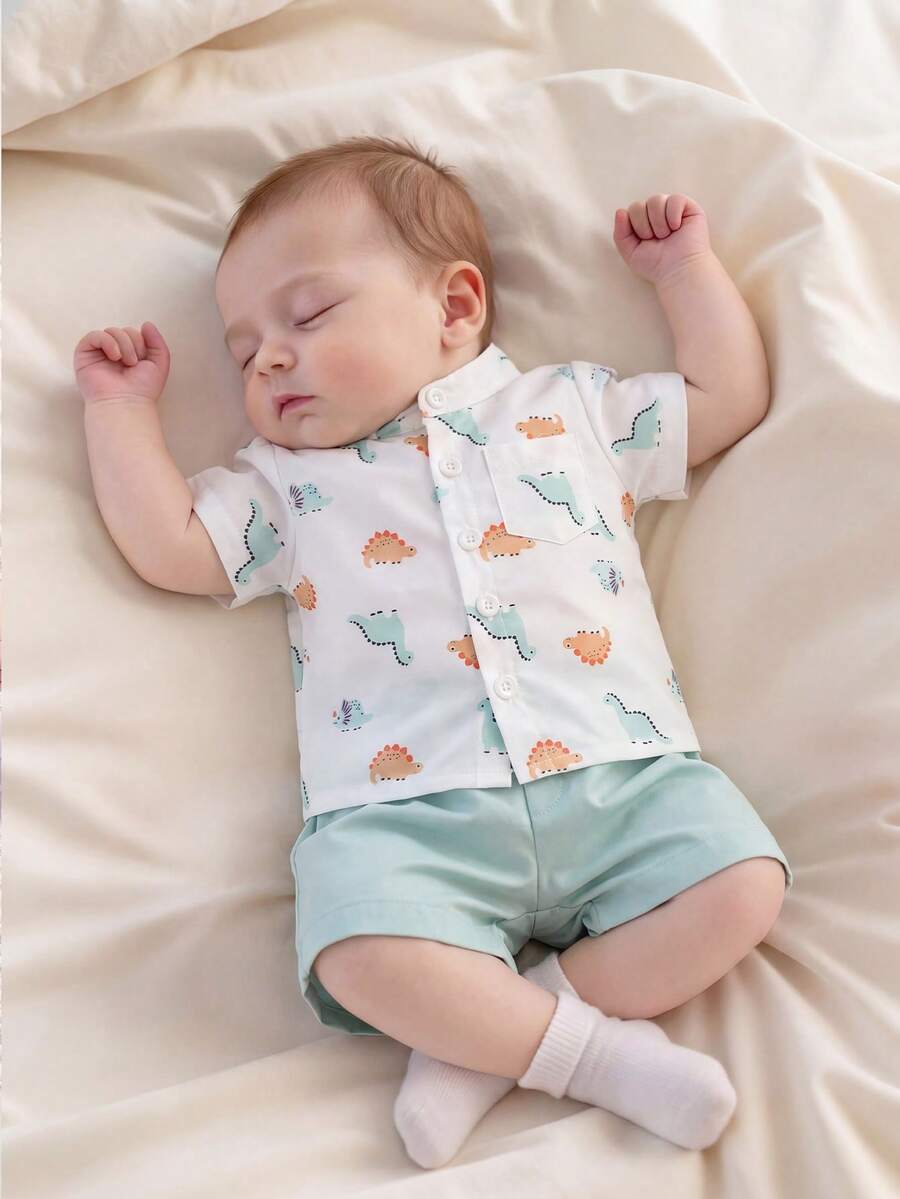 2PCS Baby Boy Gentleman Style Shirt and Shorts Set for Stylish Summer Daily Wear