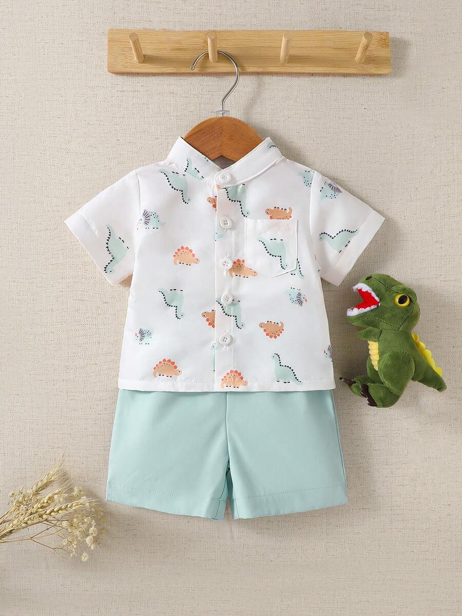 2PCS Baby Boy Gentleman Style Shirt and Shorts Set for Stylish Summer Daily Wear