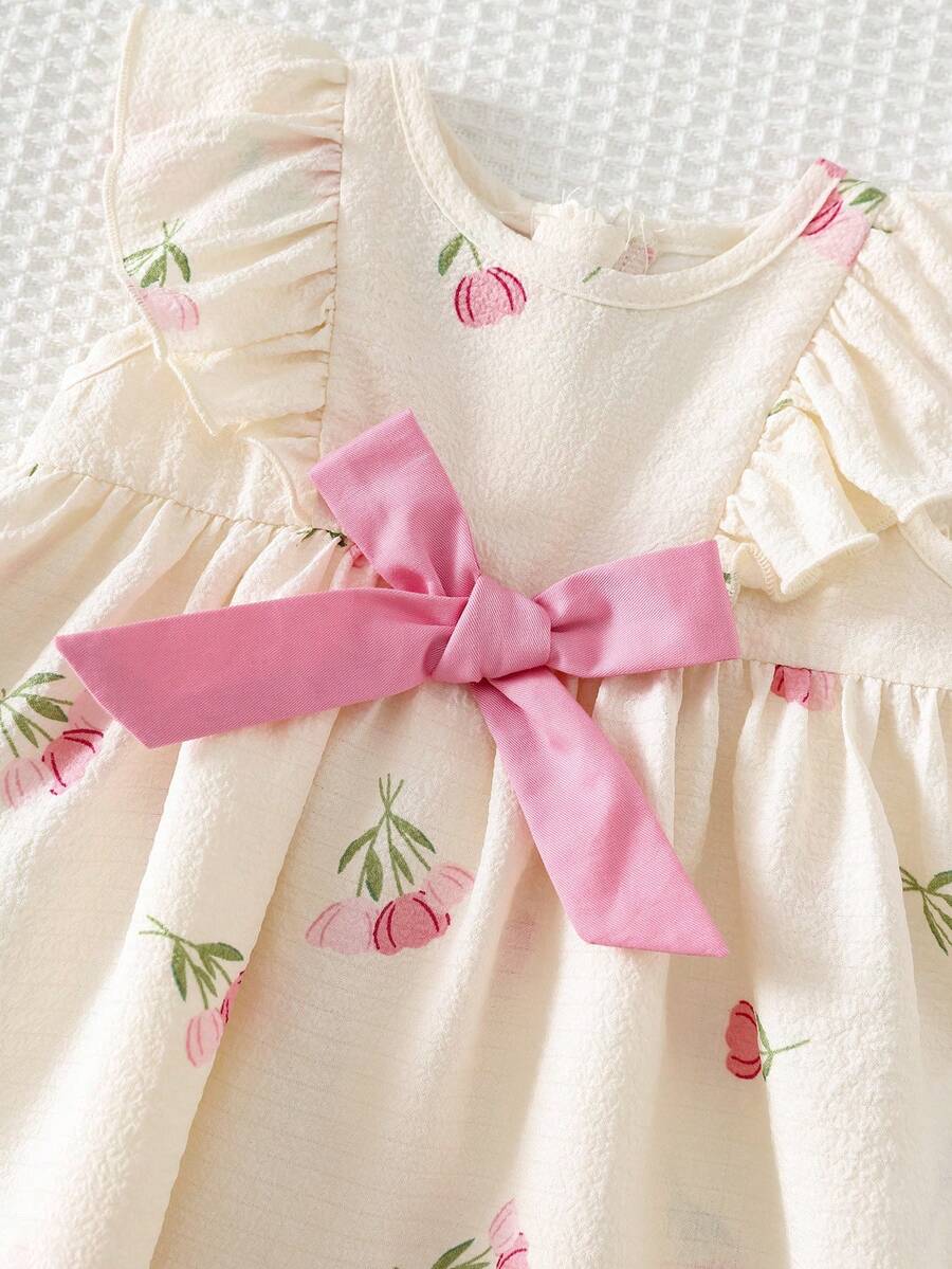 Cozy Pixies Floral Summer Dress - Contrast Color Bow & Waist Tie Detail