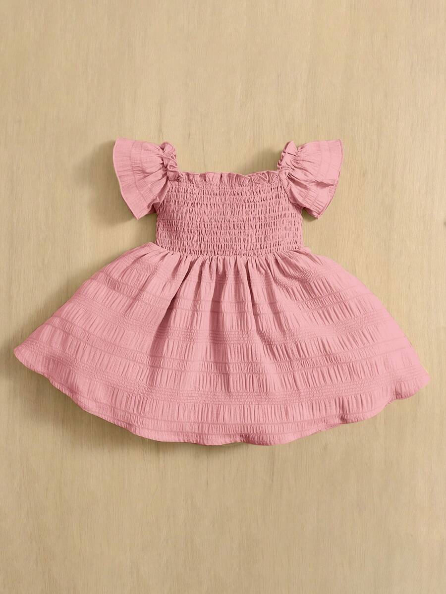 Baby Girl Butterfly Sleeve Square Neck Dress Cute Summer Casual Outfit