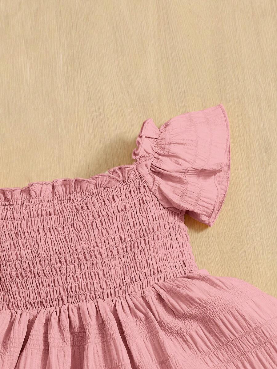 Baby Girl Butterfly Sleeve Square Neck Dress Cute Summer Casual Outfit
