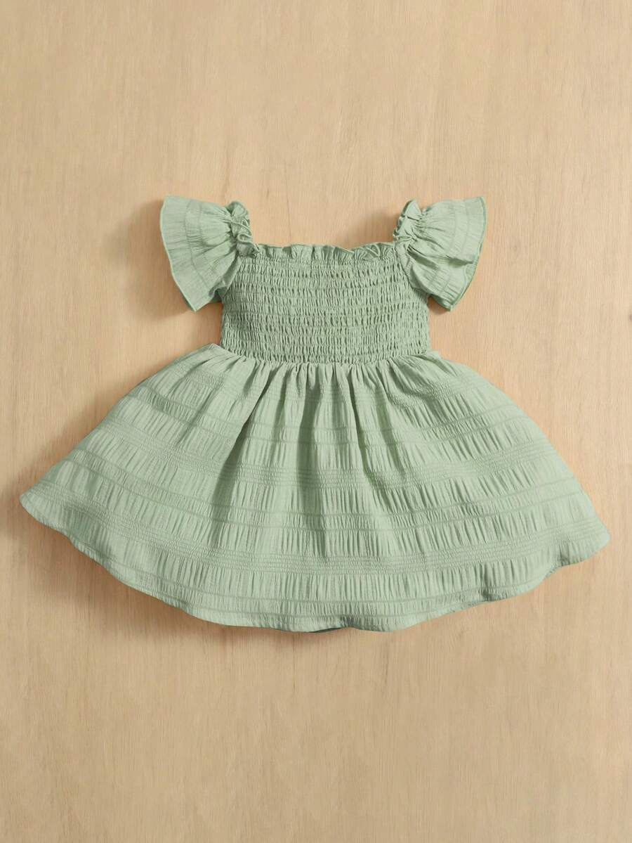 Baby Girl Butterfly Sleeve Square Neck Dress Cute Summer Casual Outfit