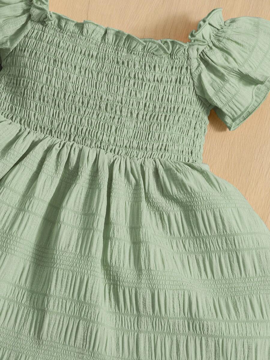 Baby Girl Butterfly Sleeve Square Neck Dress Cute Summer Casual Outfit