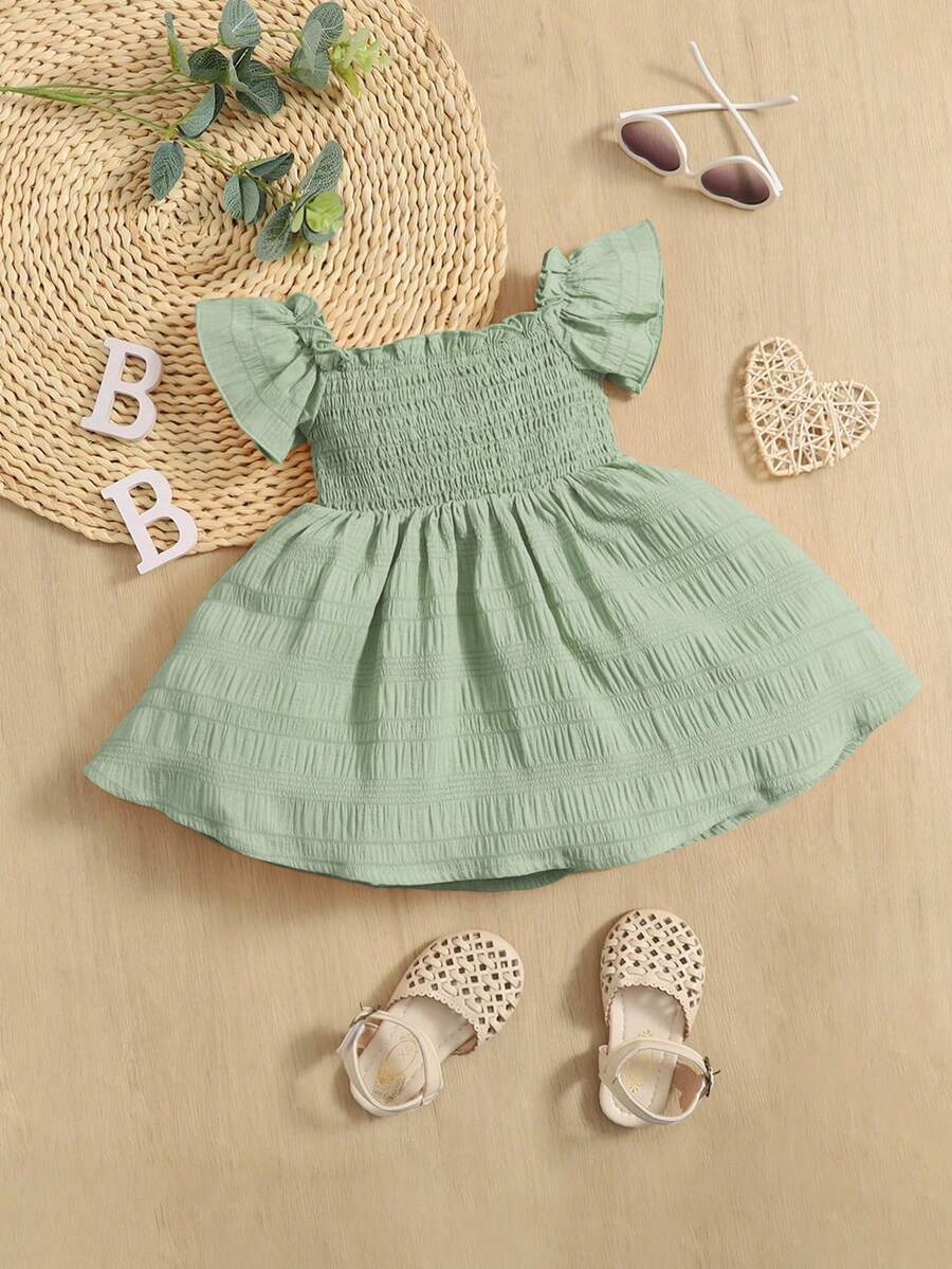 Baby Girl Butterfly Sleeve Square Neck Dress Cute Summer Casual Outfit
