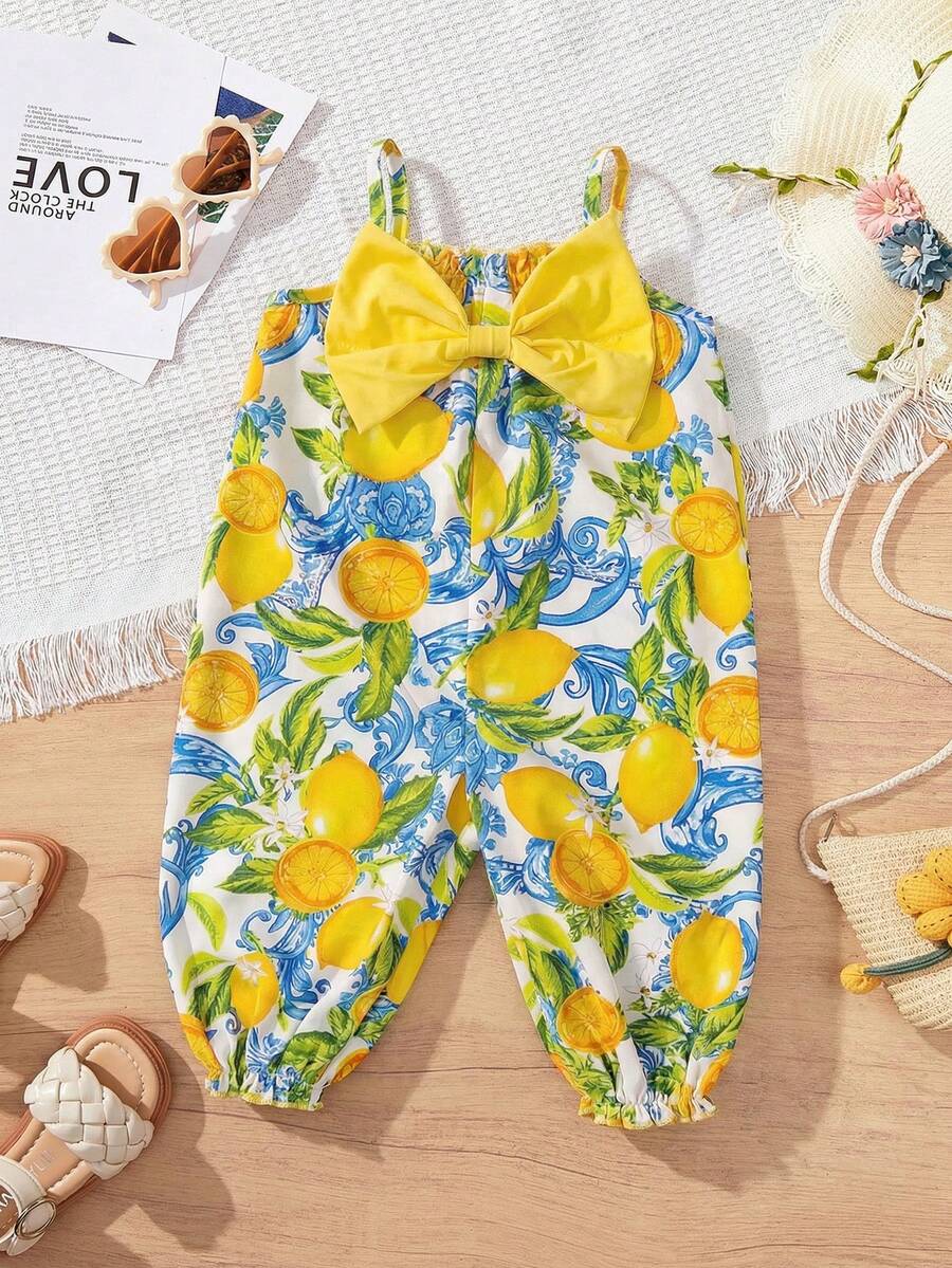 Baby Girl Casual Spaghetti Strap Jumpsuit Cute Sleeveless Summer Vacation Outfit For Newborn Infant Toddler Girls